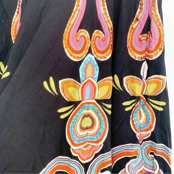 Kaktus Black Orange Sequin Embellished Boho Circle Maxi Skirt Size XL - Picture 2 of 5